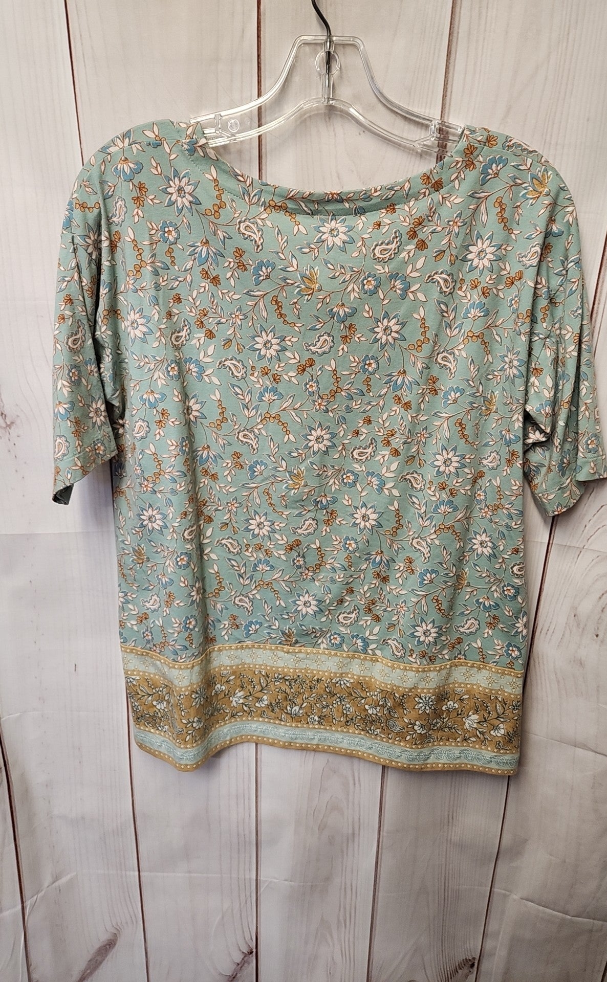 J Jill Women's Size S Light Blue Floral Short Sleeve Top