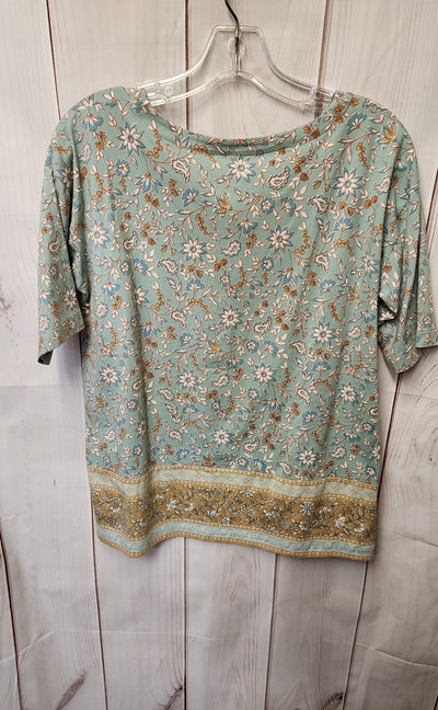 J Jill Women's Size S Light Blue Floral Short Sleeve Top