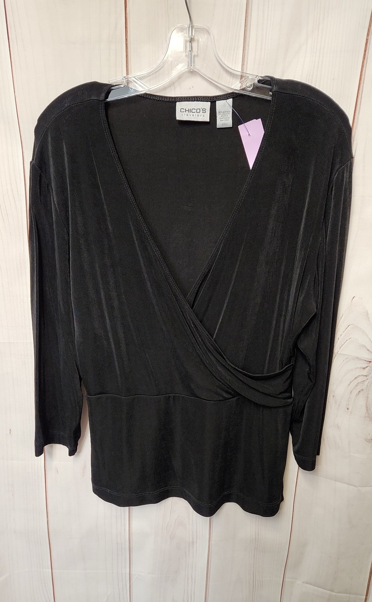 Chico's Women's Size 1 = US M Black 3/4 Sleeve Top