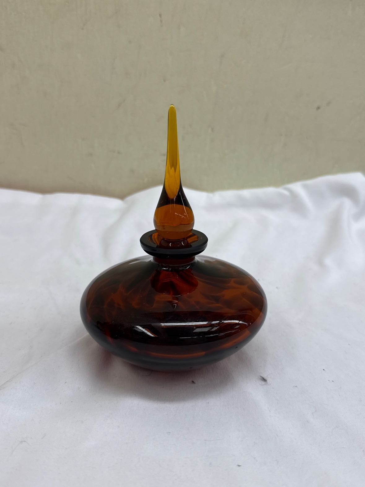 Handblown Amber Tortoiseshell Perfume Bottle w/ Stopper