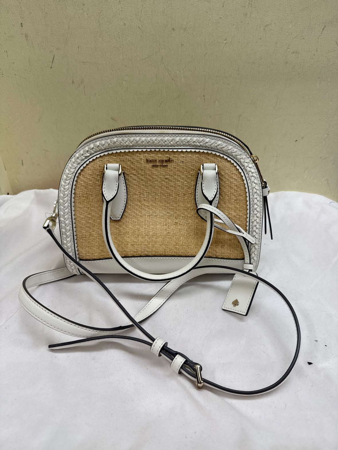Kate Spade Reilly NY Straw Dome Satchel Crossbody Purse Bag