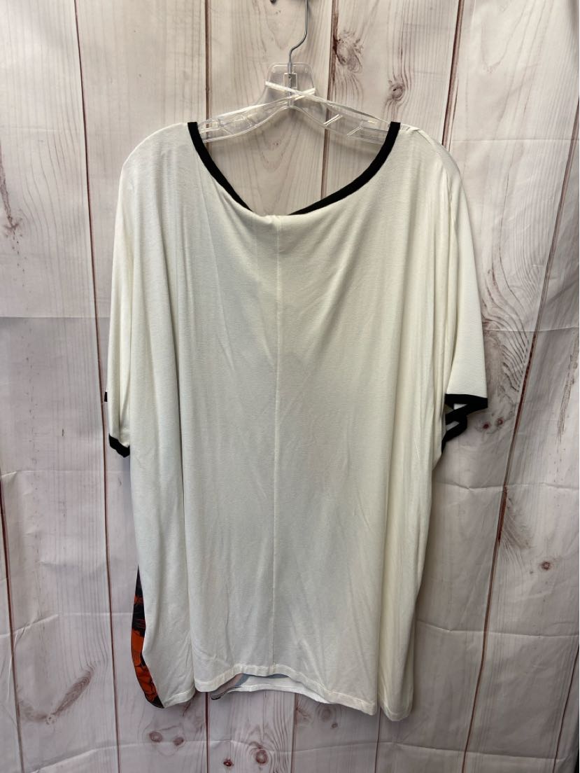 NWT Ulla Popken Women's Size 24 White & Red Short Sleeve Top