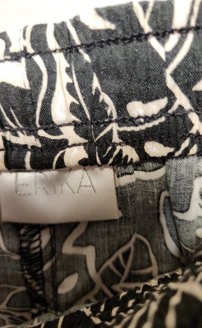 Erika Women's Size XL Black & White Cotton Blend Floral Pants