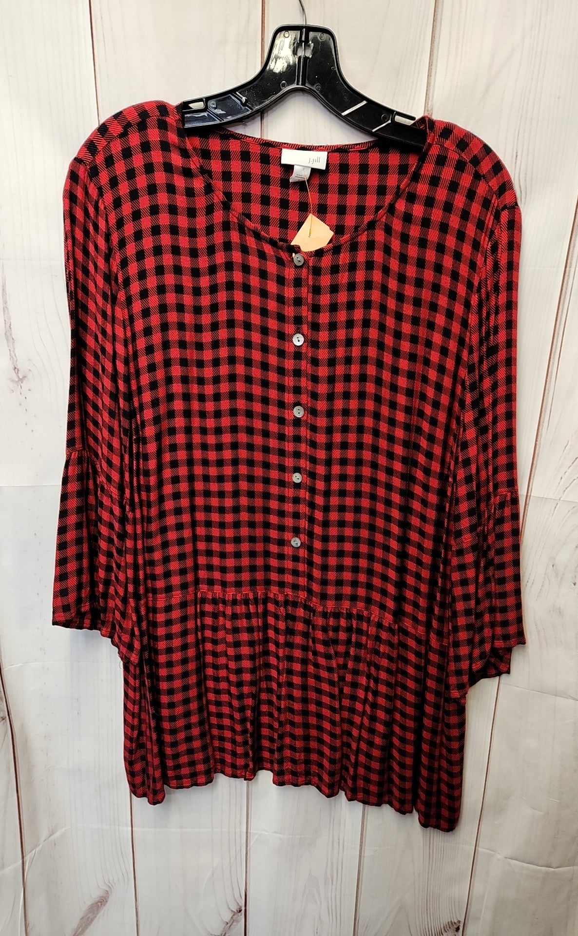 J Jill Women's Size L Red & Black Plaid Long Sleeve Tunic Top