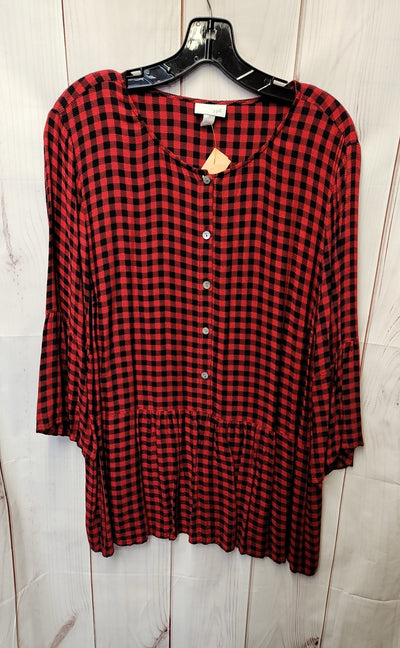 J Jill Women's Size L Red & Black Plaid Long Sleeve Tunic Top