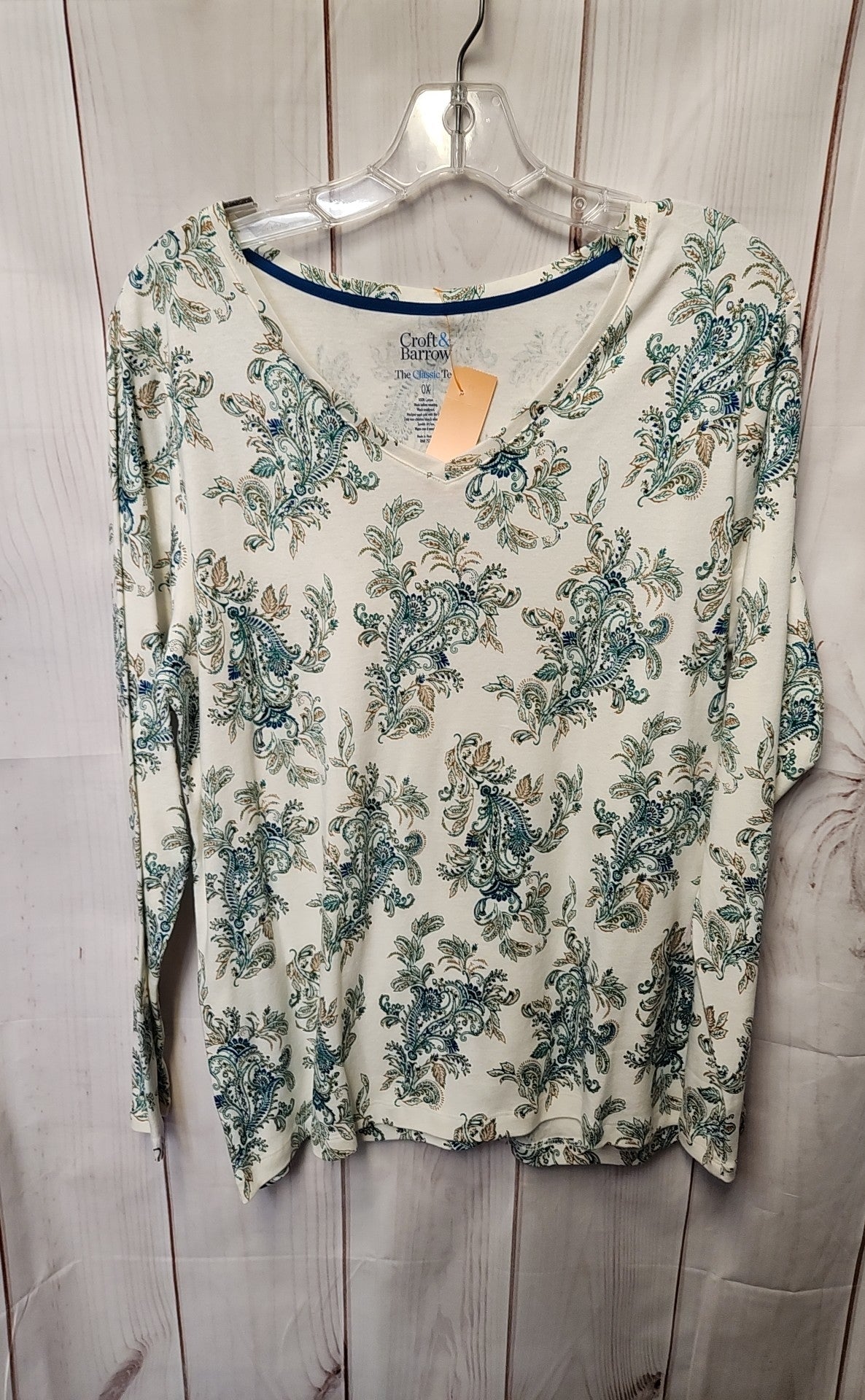 Croft & Barrow Women's Size XL White & Green Floral Long Sleeve Top