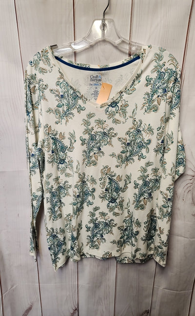 Croft & Barrow Women's Size XL White & Green Floral Long Sleeve Top