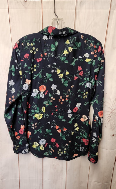 Ann Taylor Women's Size M Navy Floral Long Sleeve Top