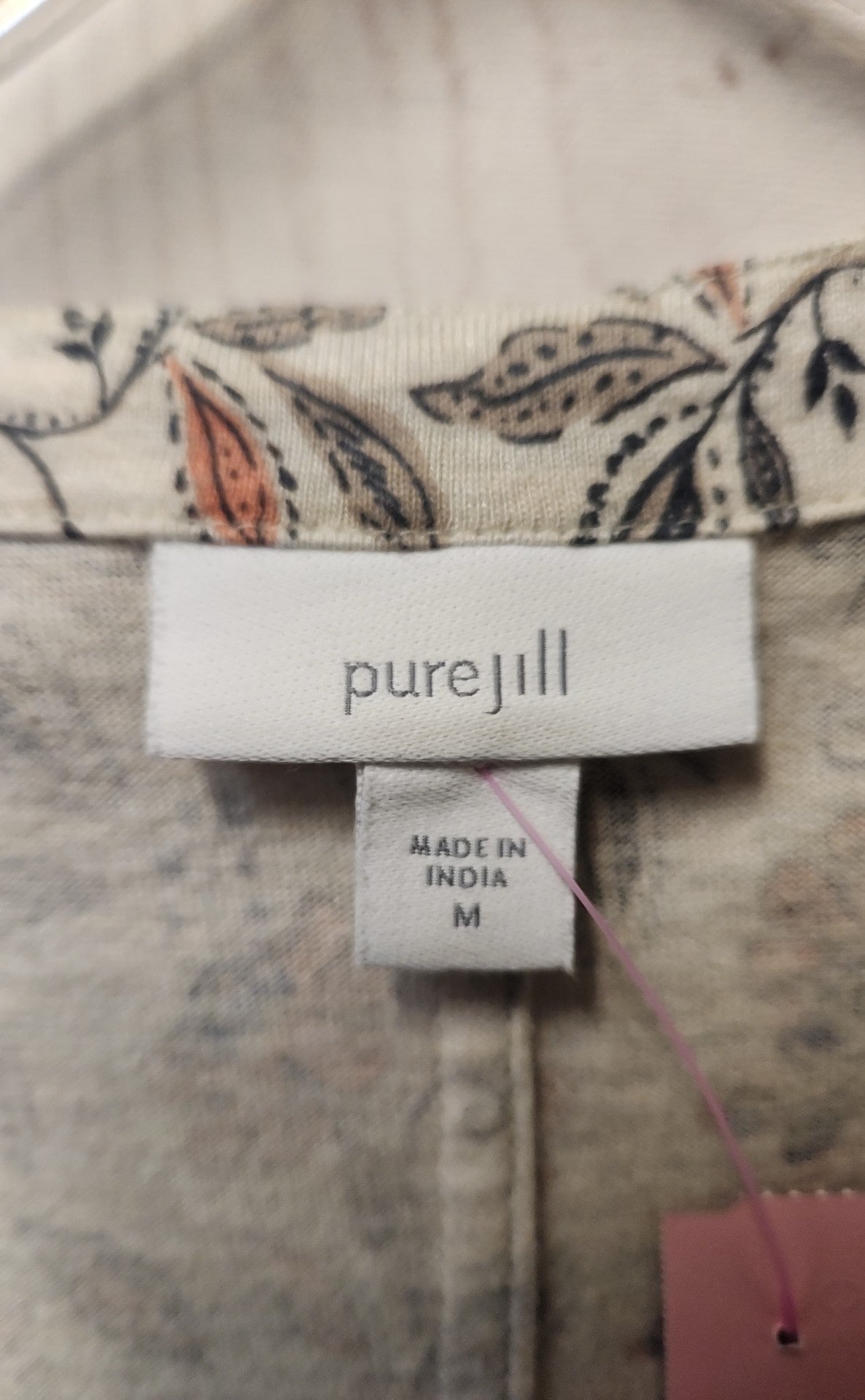 Pure Jill Women's Size M Beige Floral 3/4 Sleeve Top