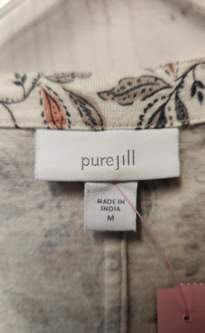 Pure Jill Women's Size M Beige Floral 3/4 Sleeve Top