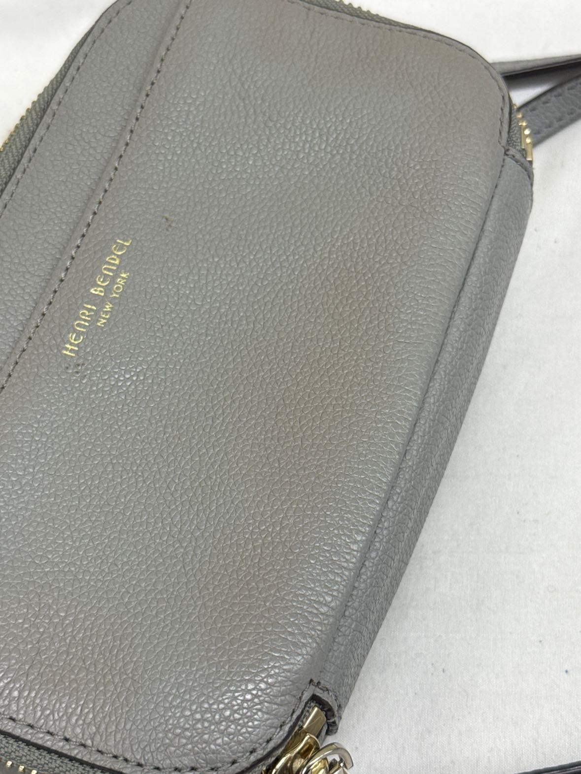 Henri Bendel Gray Leather Crossbody Purse Bag AS IS - marks on front & inside