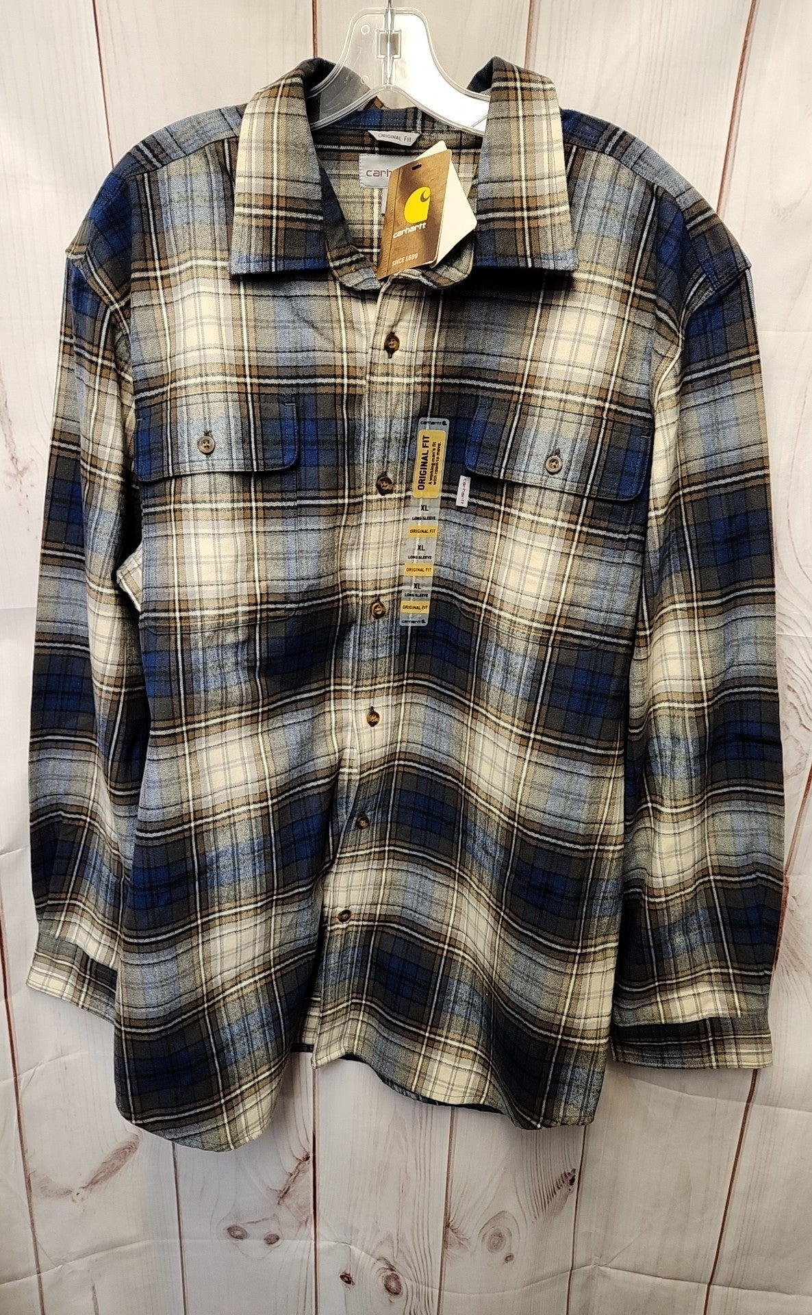 NWT Carhartt Men's Size XL Blue & Tan Shirt