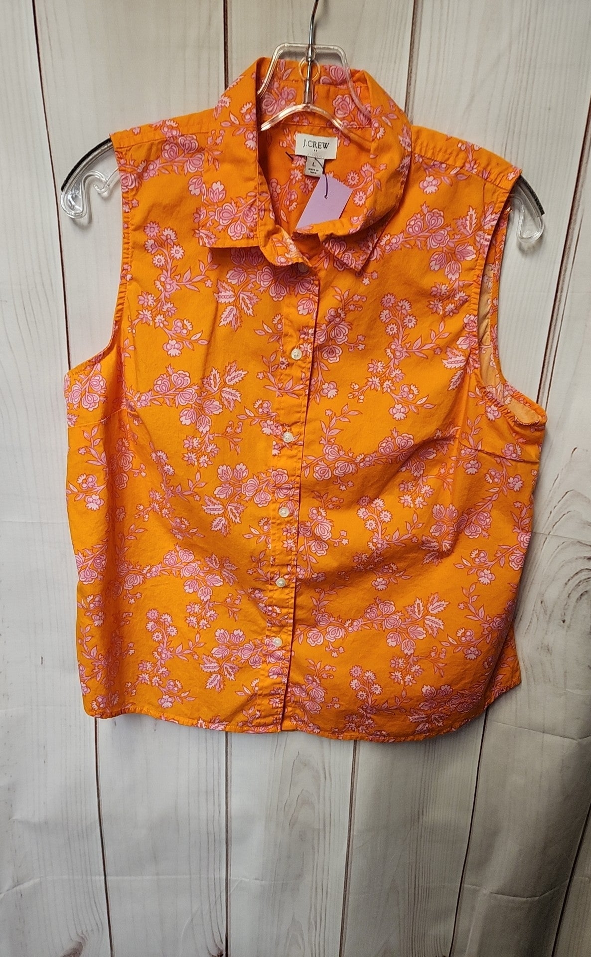 J Crew Women's Size L Orange Floral Sleeveless Top