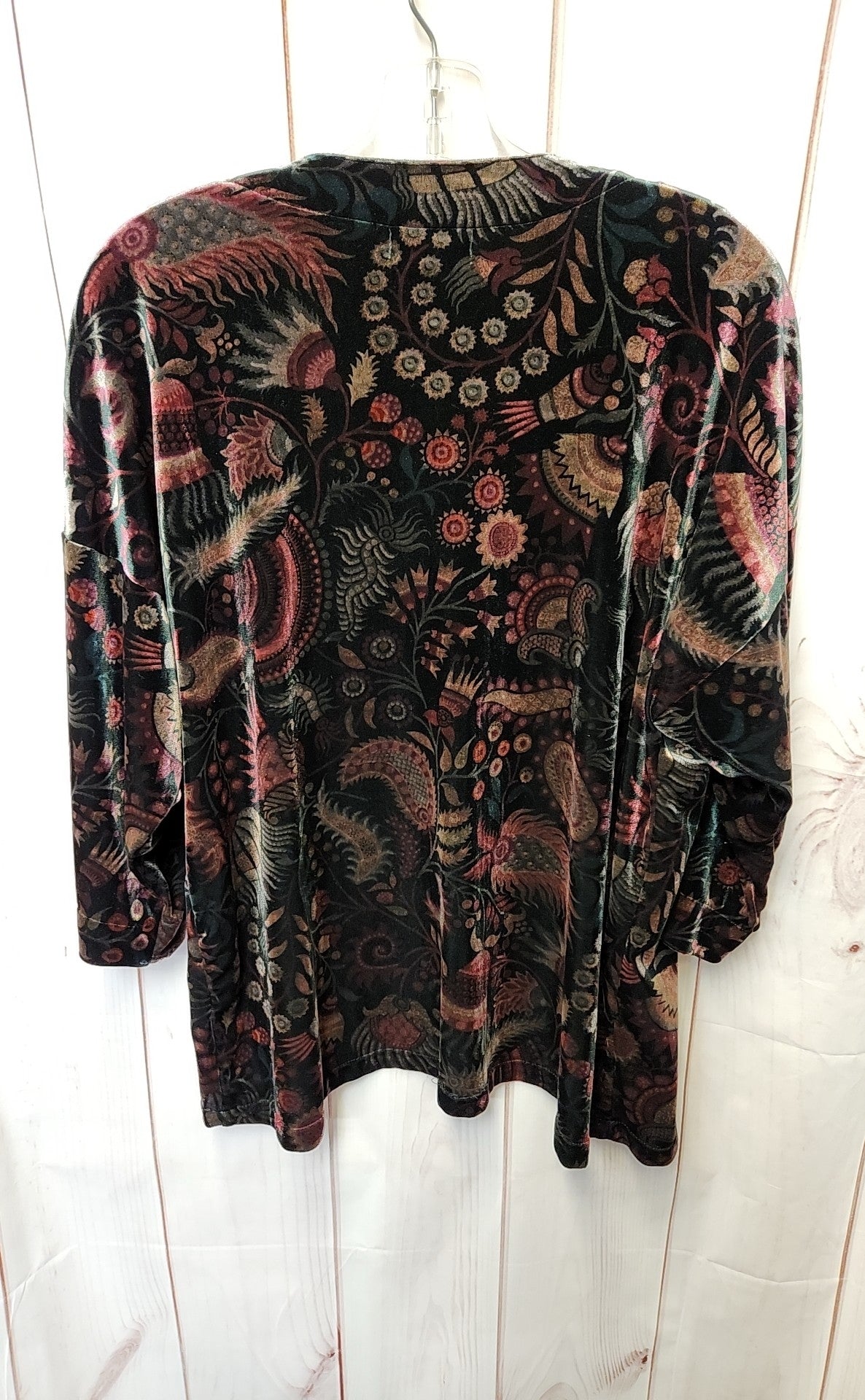 Loft Women's Size One Size Black & Red Velour Floral Cardigan