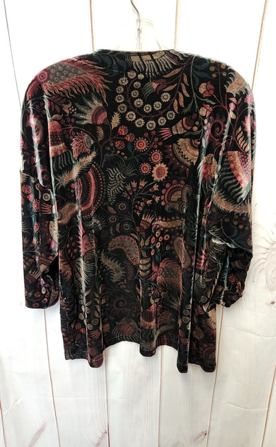 Loft Women's Size One Size Black & Red Velour Floral Cardigan
