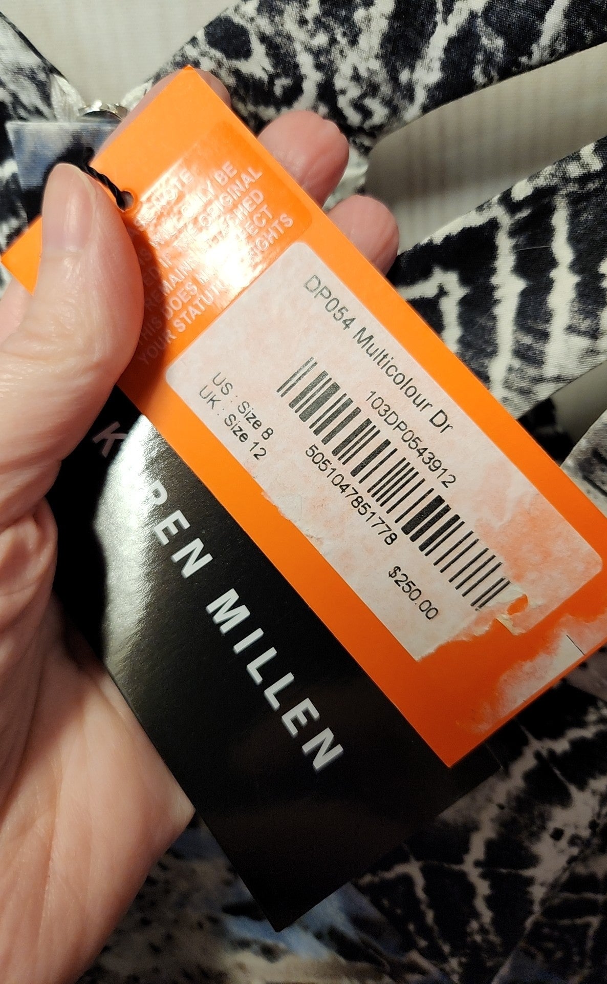 NWT $250 Karen Millen Women's Size 8 Gray White Blue Dress