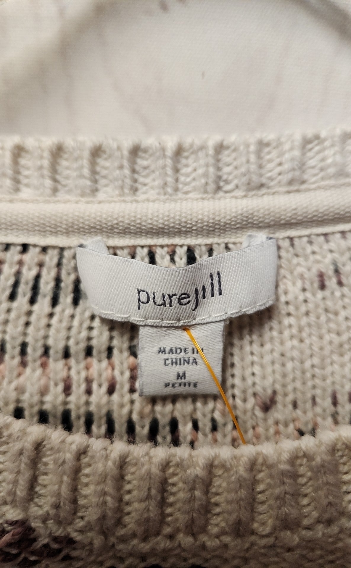 Pure Jill Women's Size M Petite White & Pink Sweater