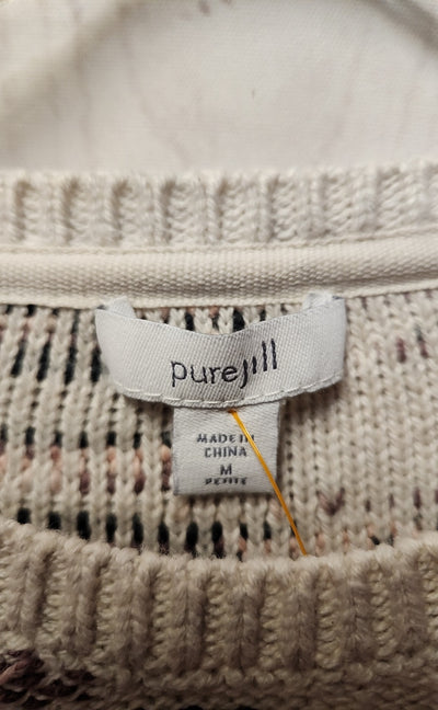Pure Jill Women's Size M Petite White & Pink Sweater