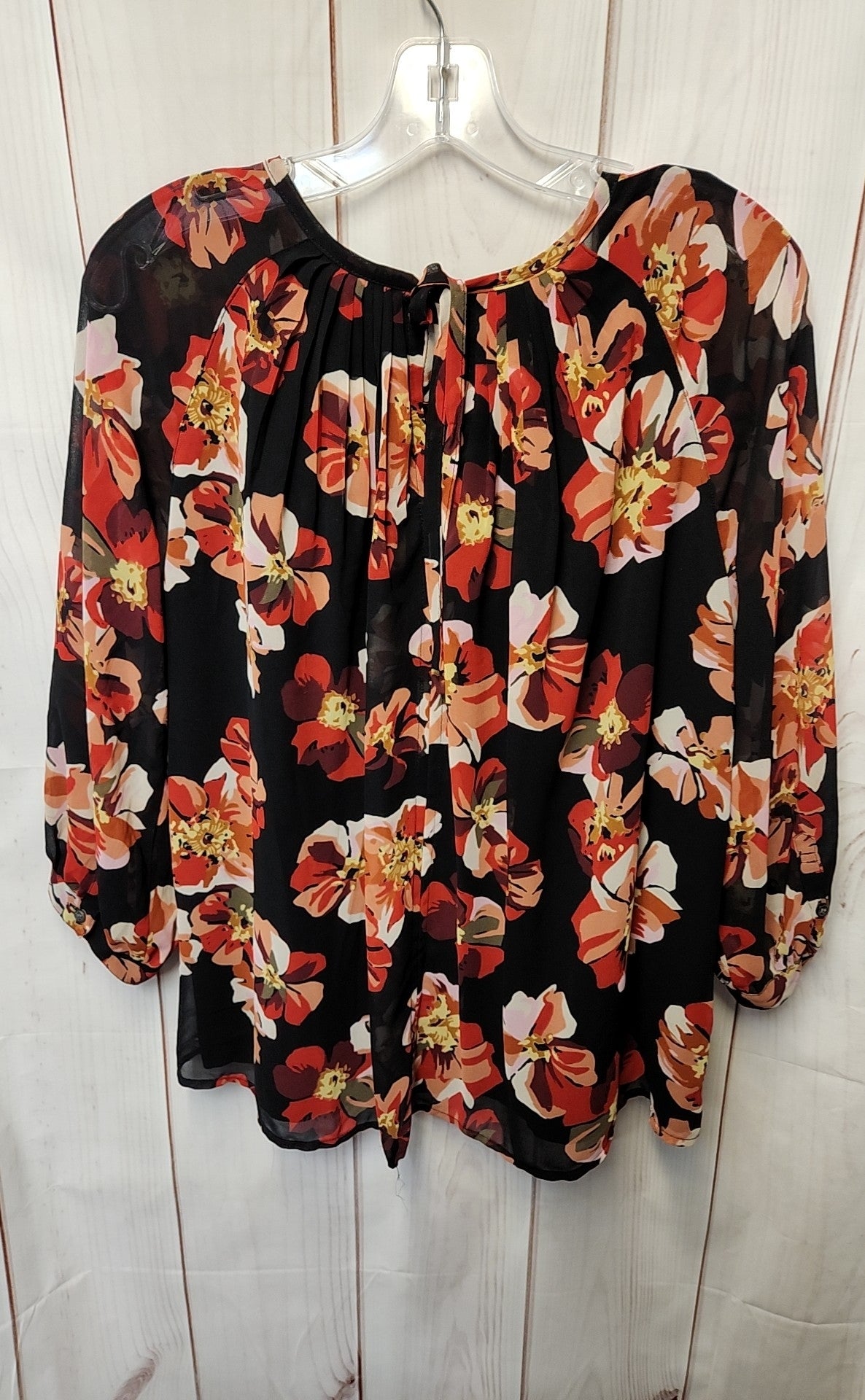 Madewell Women's Size S Black & Red Floral 3/4 Sleeve Top