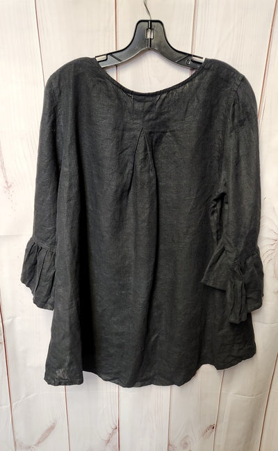 Crown Linen Designs Women's Size M Black Linen Bella Bell Sleeve Top