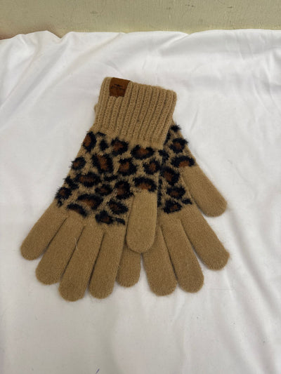 Britt's Knits Brown Leopard Print Gloves