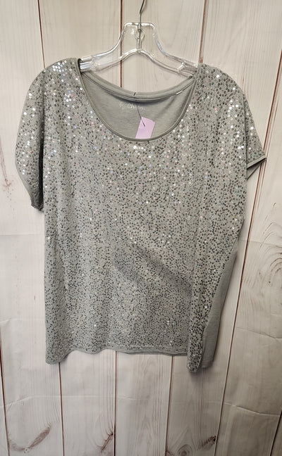 Chico's Women's Size 3 = US XL Gray Sequined Short Sleeve Top