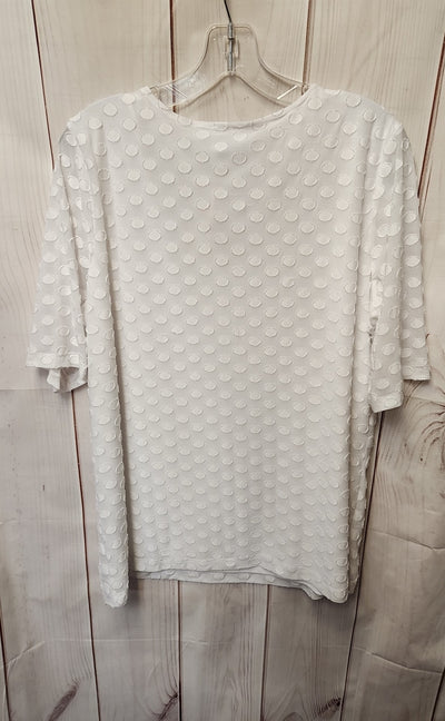 Susan Graver Women's Size L White Short Sleeve Top
