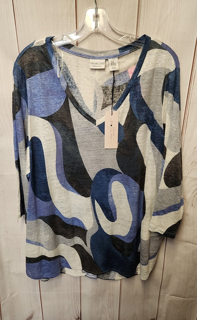 NWT Rachel Zoe Women's Size 2X Blue Linen 3/4 Sleeve Top