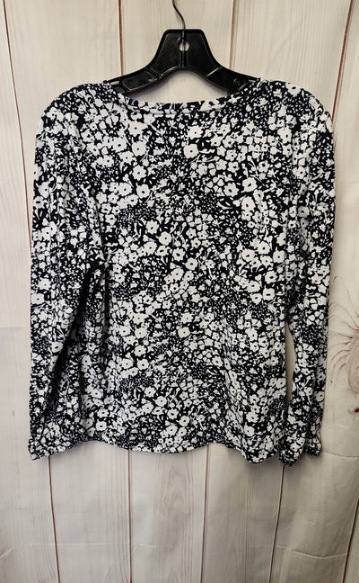 Talbots Women's Size L Petite Navy Floral Long Sleeve Top