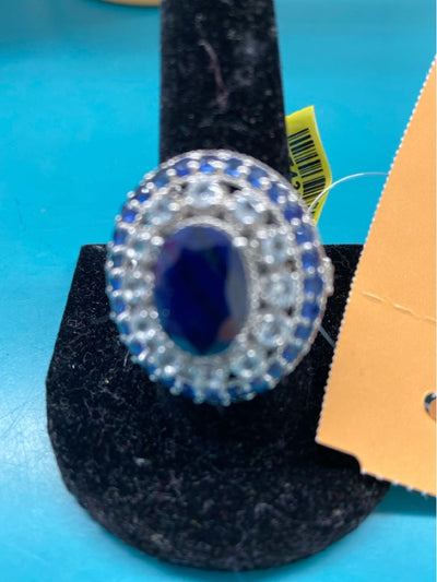 .925 Sterling Silver Size 10 Blue & Clear Stones Ring