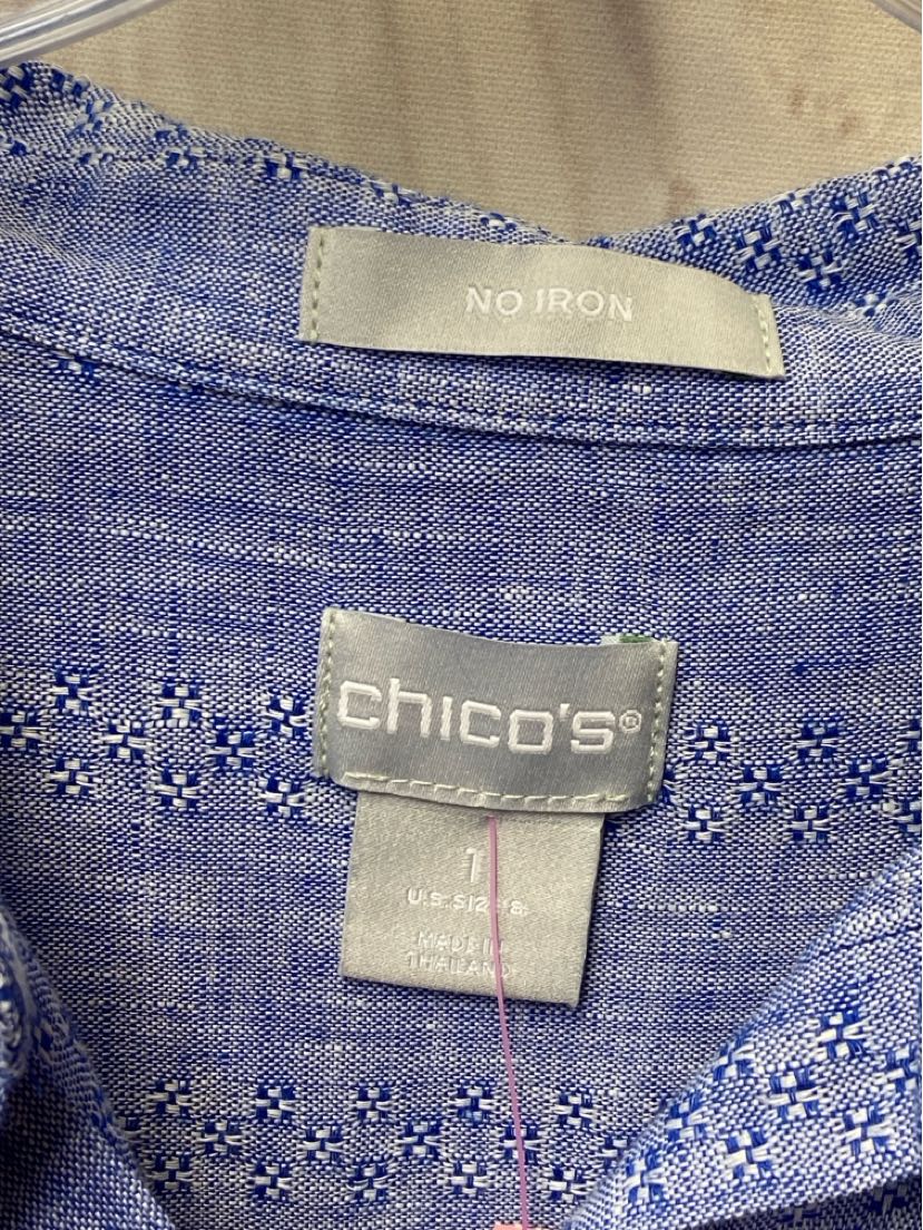 NWT Chico's Women's Size 1 = US M Blue Linen 3/4 Sleeve Top