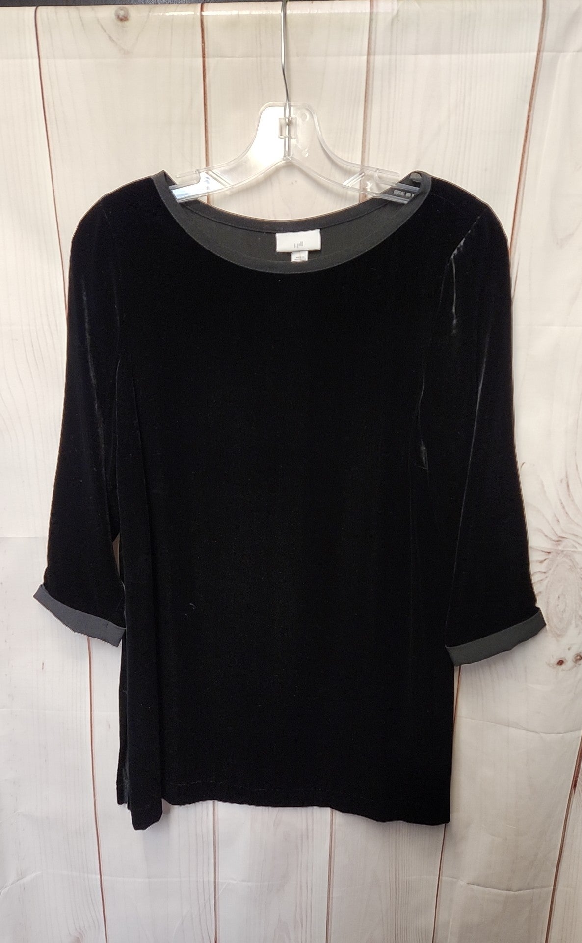 J Jill Women's Size XS Petite Black Velour 3/4 Sleeve Top