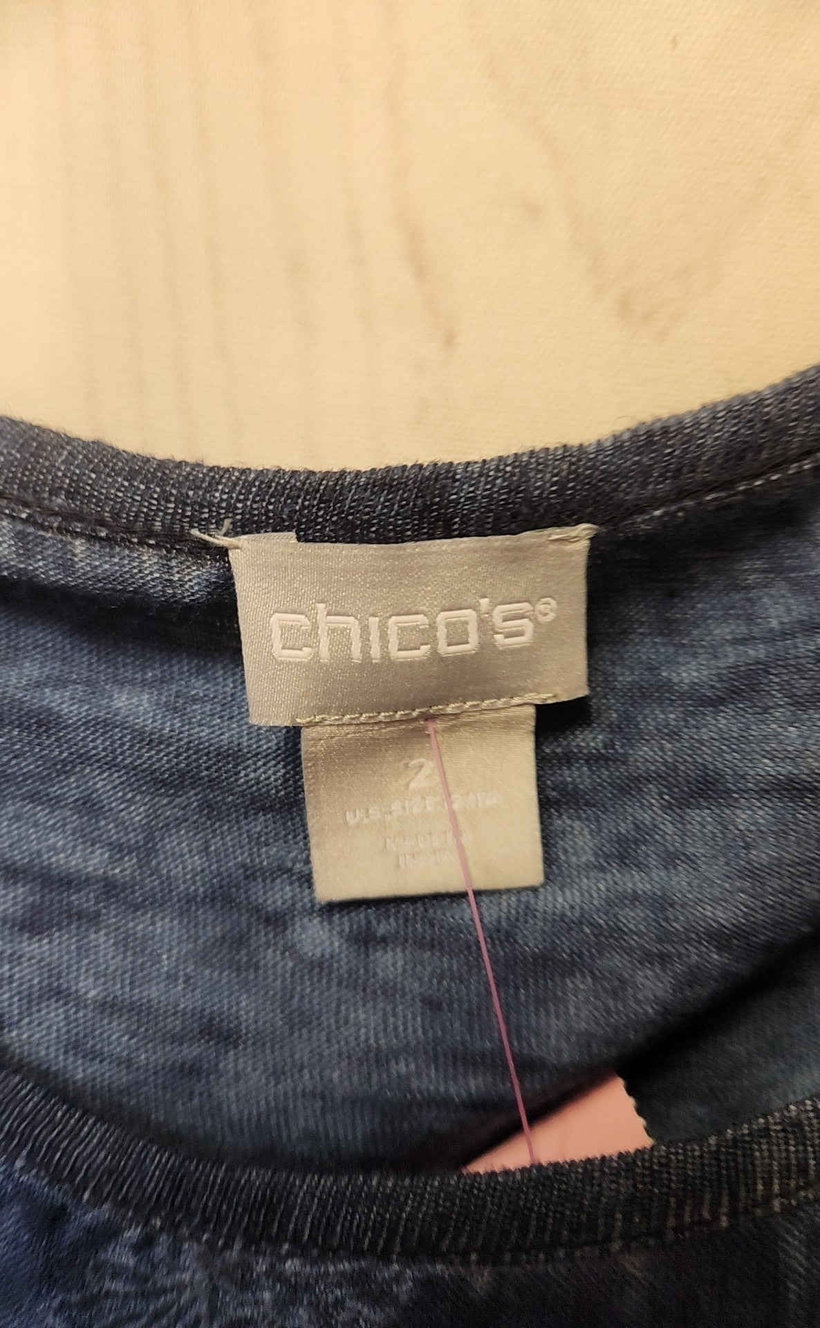 Chico's Women's Size 2 = US L Blue Linen Short Sleeve Top