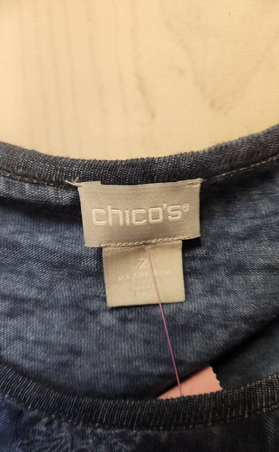 Chico's Women's Size 2 = US L Blue Linen Short Sleeve Top