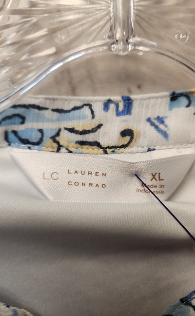 Lauren Conrad Women's Size XL White & Blue Short Sleeve Top