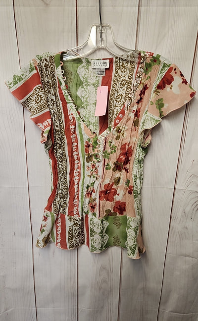 Allison Taylor Women's Size S Pink & Green Floral Short Sleeve Top