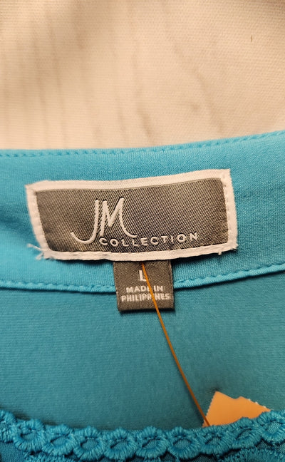 JM Collection Women's Size L Blue Short Sleeve Top