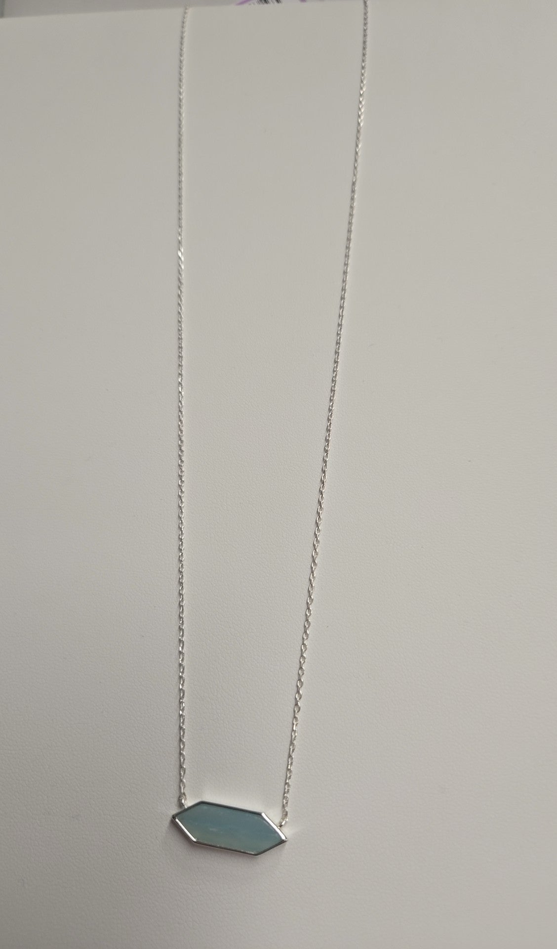 Silver Blue Stone Necklace Stamped LA CN