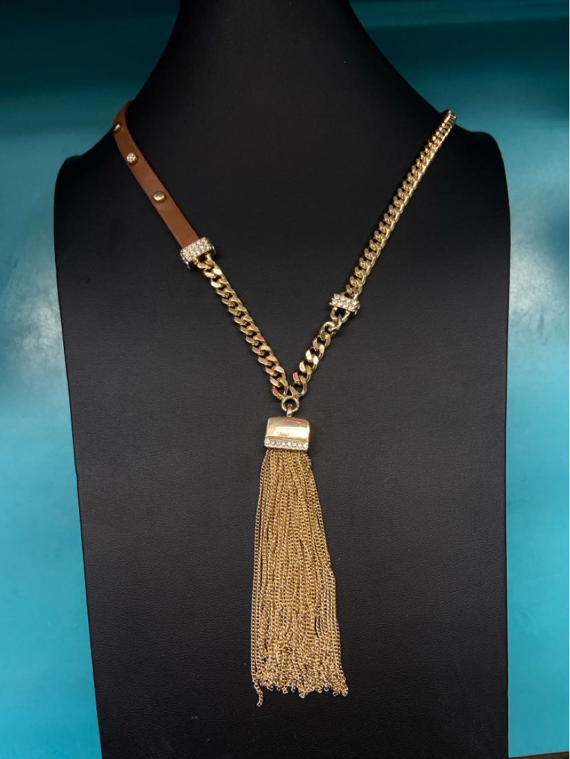 NWT White House Black Market Gold & Leather Necklace