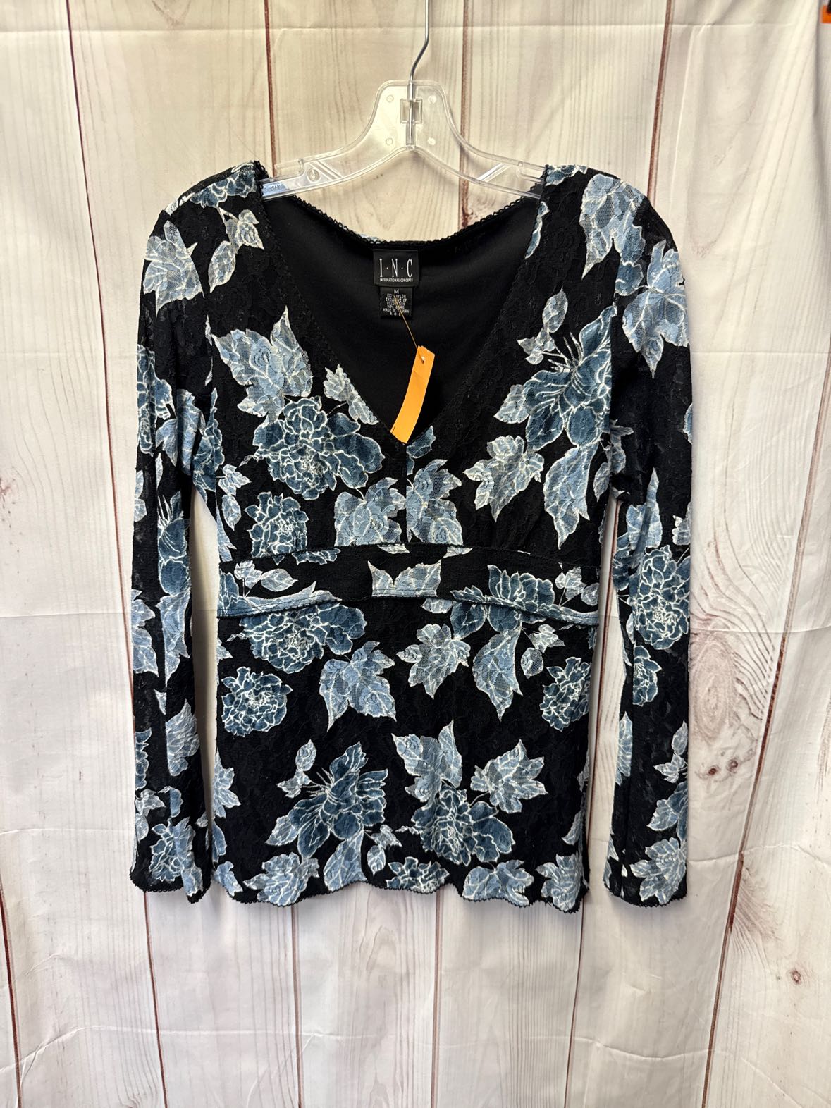 INC Women's Size M Blue Long Sleeve Top