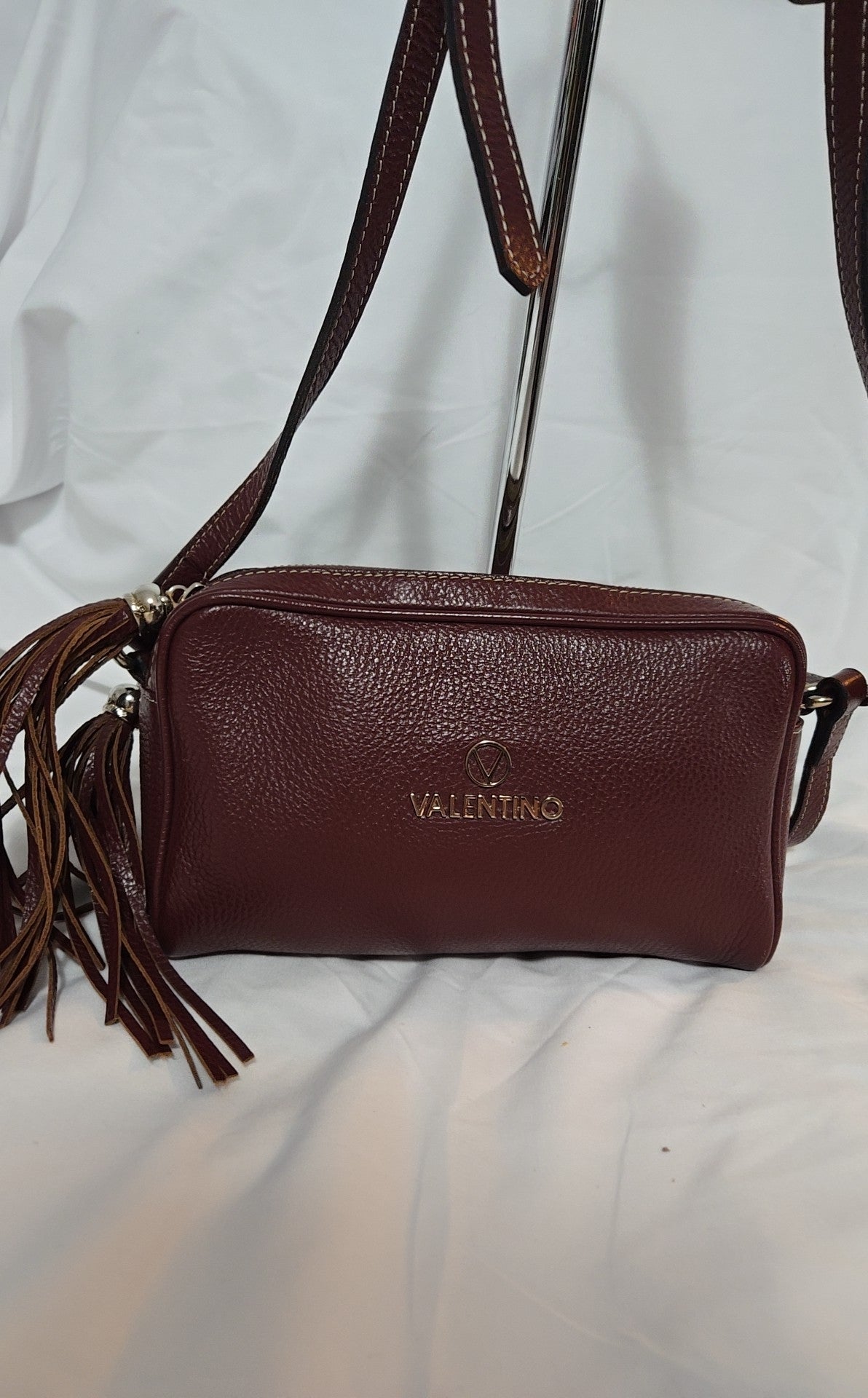 Valentino Maroon Dollaro Mila Miele Leather Tassel Shoulder Purse Bag