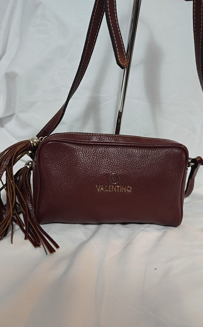Valentino Maroon Dollaro Mila Miele Leather Tassel Shoulder Purse Bag