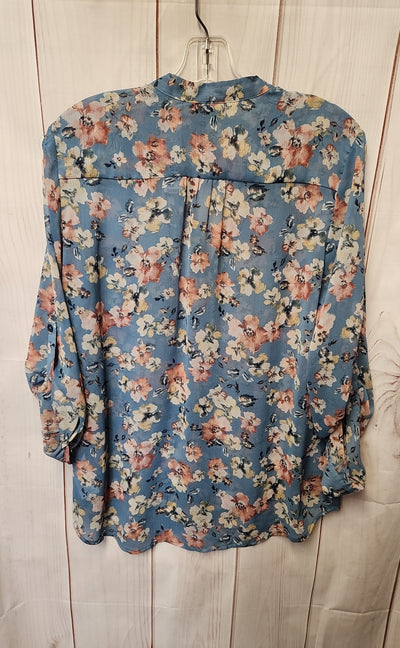 Kut from the Kloth Women's Size M Blue Floral Long Sleeve Top
