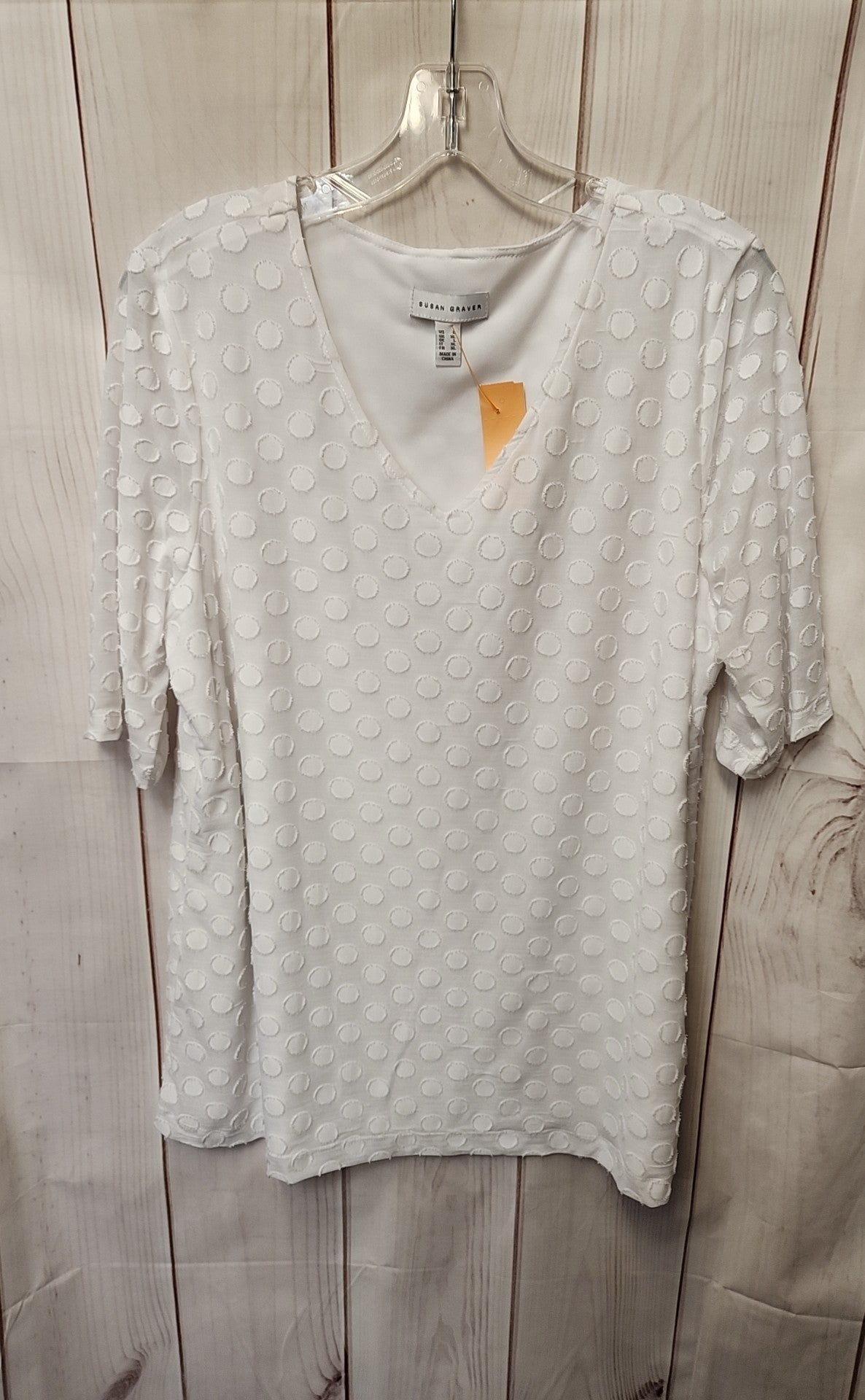 Susan Graver Women's Size L White Short Sleeve Top