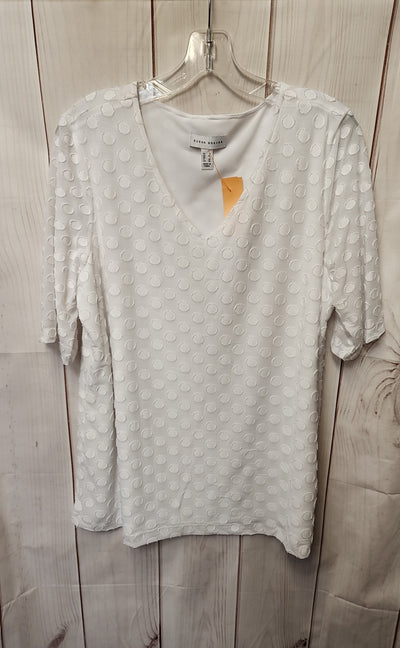 Susan Graver Women's Size L White Short Sleeve Top
