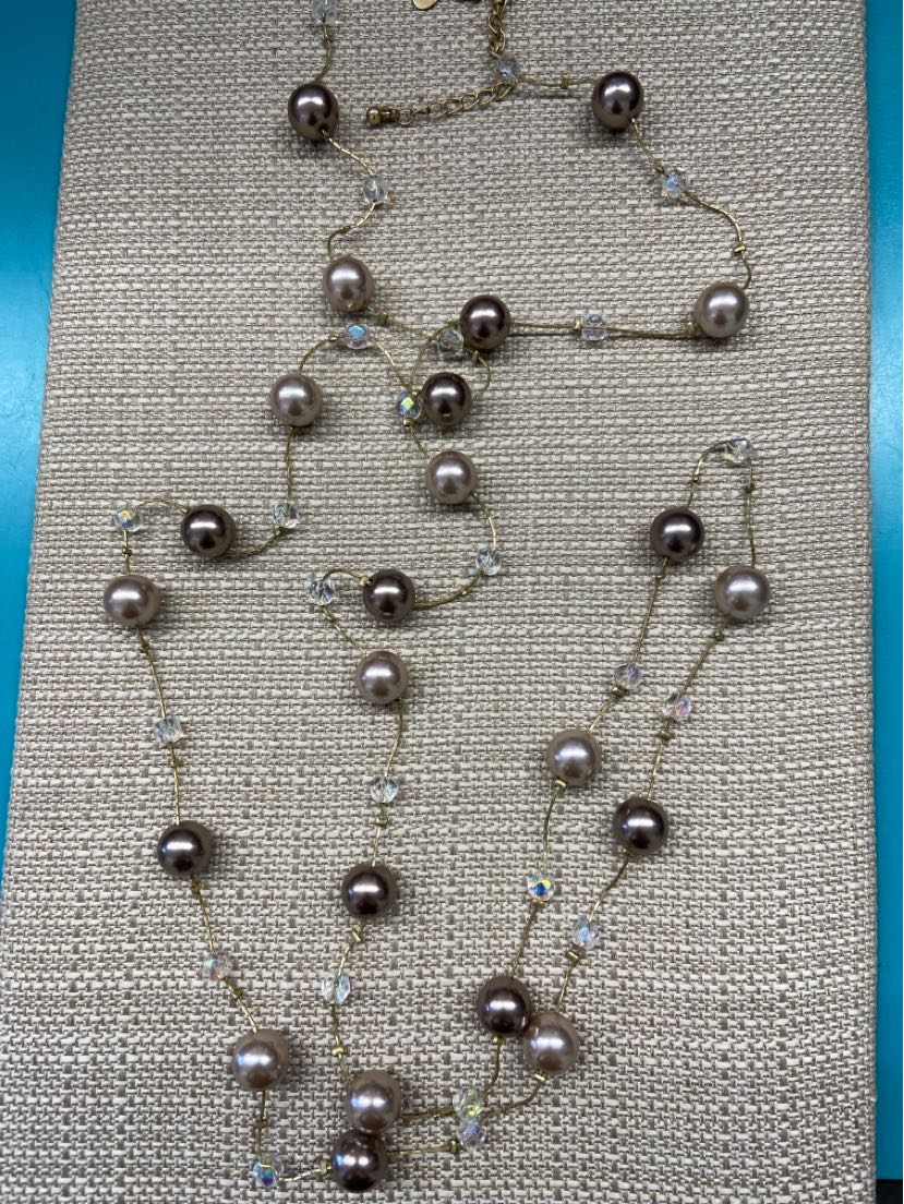 Lia Sophia Gold Tan Beaded Necklace