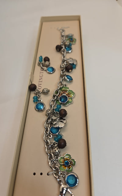 NIB Covington Blue Floral Bracelet & Earrings Jewelry Set