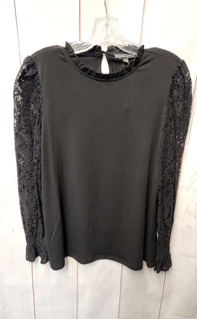 Adrianna Papell Women's Size S Black Lace Long Sleeve Top