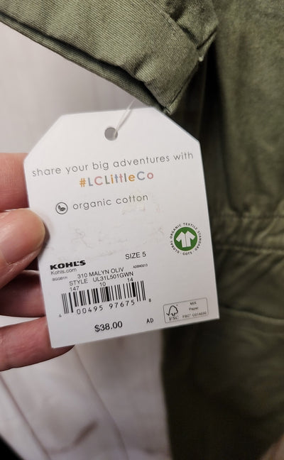 NWT Little Co. Girl's Size 5 Olive Green Jumpsuit