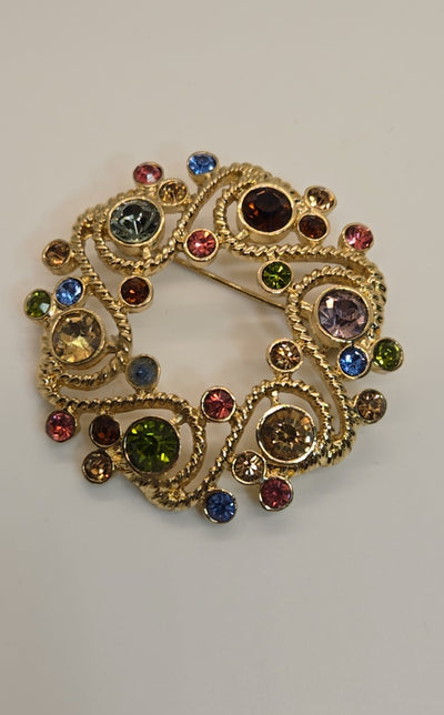 Gold Rhinestone Brooch Pin